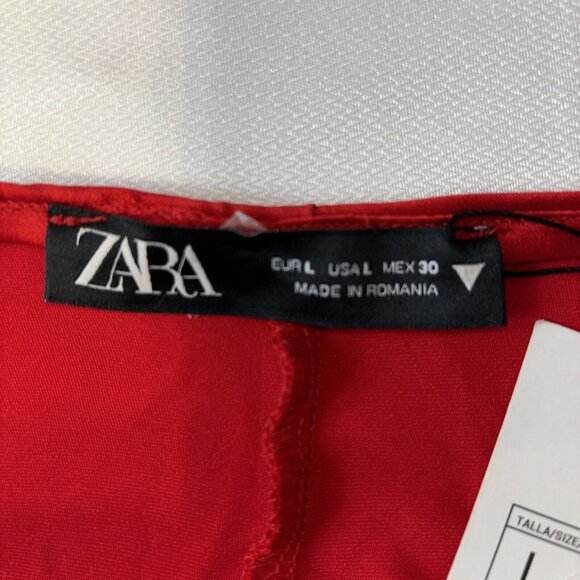 NWT ZARA Scarlet Red Thick Satin Open Back Straps Long Dress Women's Sz L - Picture 4 of 16